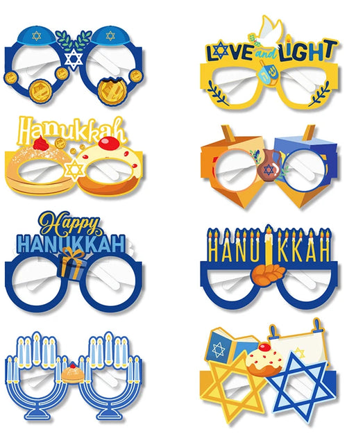 Load image into Gallery viewer, 8Pcs Hanukkah Party Paper Glasses Props Interesting Holiday Glasses Frames Hanukkah Party DIY Photo Booth Props Glasses Decorate
