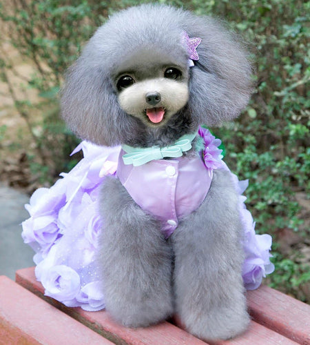 Pet Small Dog Puppy Cat Clothes Coat Wedding Costume Satin Rose Formal Dress Tutu Purple Violet L