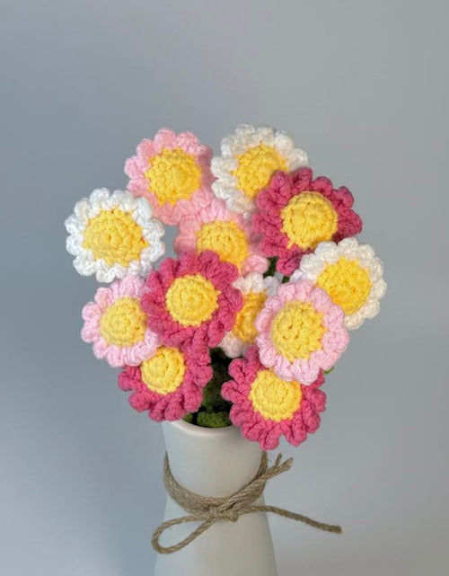 Load image into Gallery viewer, 12Pcs, Crochet Daisies without Vase, Decorating Rosy Eternal Flowers,Dozen Bouquets,Decorative Bouquet for Home Decor,Garden Party,Wedding Decor
