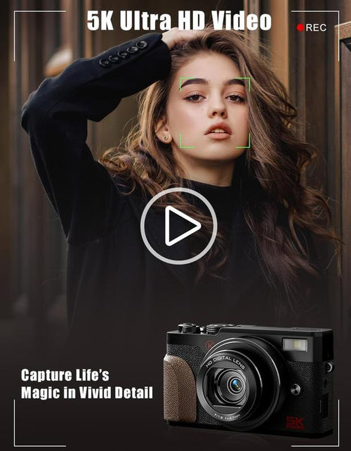 Load image into Gallery viewer, NBD Digital Camera | 64MP 5K Vlogging with 180° Flip Screen | 18X Digital Zoom | 32GB SD Card &amp; 2 Batteries | Perfect for Beginners and Enthusiasts Black Photography Beginner

