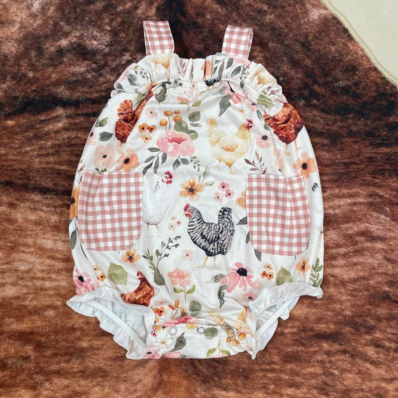 Baby Girl Clothes Chicken Embroidery Baby Summer Bubble Farm Clothing