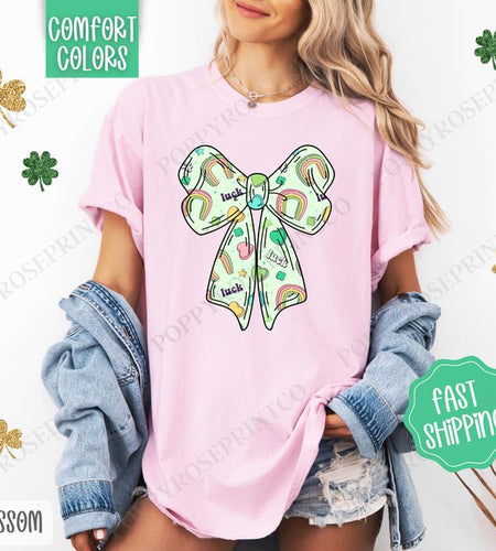 Lucky Charm Bow St Patrick Shirt Comfort Colors, St Patrick'S Day Women'S Tee, Cute Women'S Tshirt
