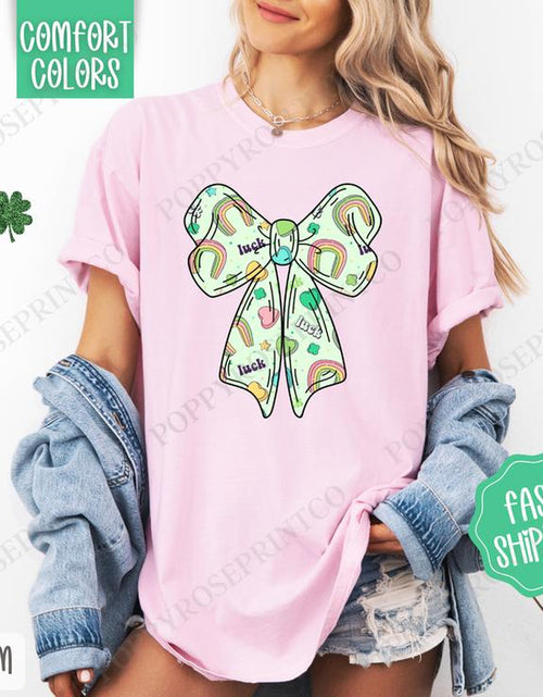 Load image into Gallery viewer, Lucky Charm Bow St Patrick Shirt Comfort Colors, St Patrick&#39;S Day Women&#39;S Tee, Cute Women&#39;S Tshirt

