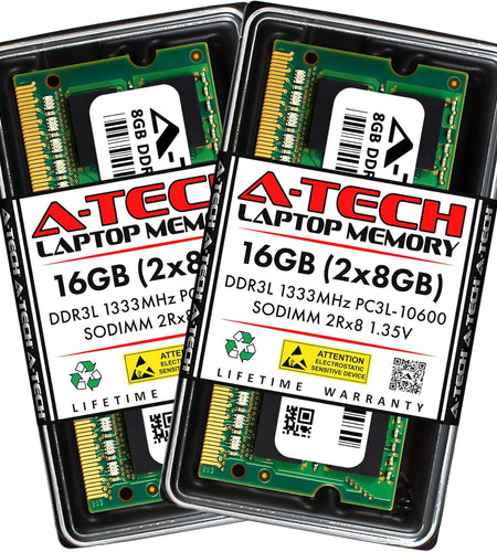 16GB (2X8Gb) DDR3/DDR3L 1333Mhz PC3L-10600 (PC3-10600) CL9 SODIMM 2Rx8 1.35V 204-Pin Non-Ecc SO-DIMM Laptop, Notebook RAM Memory Modules