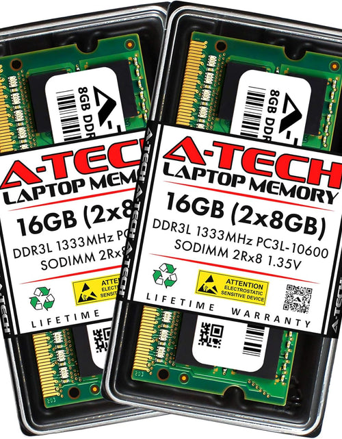 Load image into Gallery viewer, 16GB (2X8Gb) DDR3/DDR3L 1333Mhz PC3L-10600 (PC3-10600) CL9 SODIMM 2Rx8 1.35V 204-Pin Non-Ecc SO-DIMM Laptop, Notebook RAM Memory Modules
