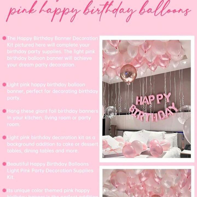 59Pcs Pink Birthday Party Decoration Set Including Happy Birthday Banner, Latex Balloons, 4D round Foil Balloons with Glue Dots, and White Ribbon Birthday Balloon Foil Balloon Party Decoration Birthday Decoration