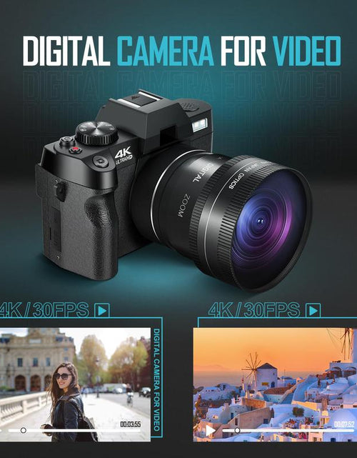 Load image into Gallery viewer, 4K Digital Cameras for Photography, 48MP Vlogging Camera for Youtube with Wifi, 180° Flip Screen Compact Camera with Flash

