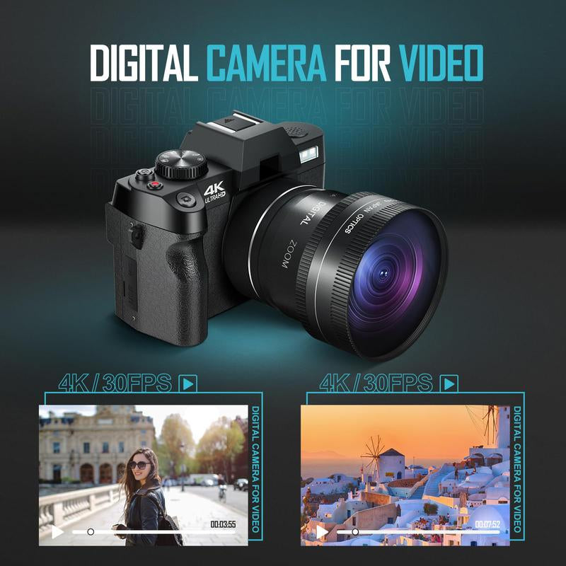 4K Digital Cameras for Photography, 48MP Vlogging Camera for Youtube with Wifi, 180° Flip Screen Compact Camera with Flash