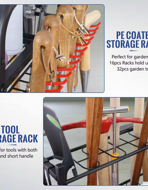 Load image into Gallery viewer, 3- Tier Garden Tool Organizer for Garage-Yard Tool Racks with Wheels
