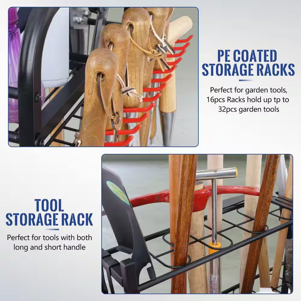 3- Tier Garden Tool Organizer for Garage-Yard Tool Racks with Wheels