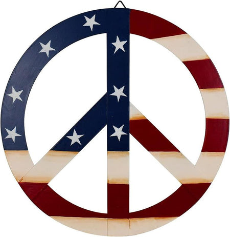 Patriotic American Flag Metal Peace Sign, Decorative Metal Hanging Peace Sign Wall Decor Star and Stripes Peace Sign Wall Art for Home Door Wall