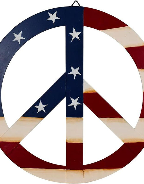 Load image into Gallery viewer, Patriotic American Flag Metal Peace Sign, Decorative Metal Hanging Peace Sign Wall Decor Star and Stripes Peace Sign Wall Art for Home Door Wall
