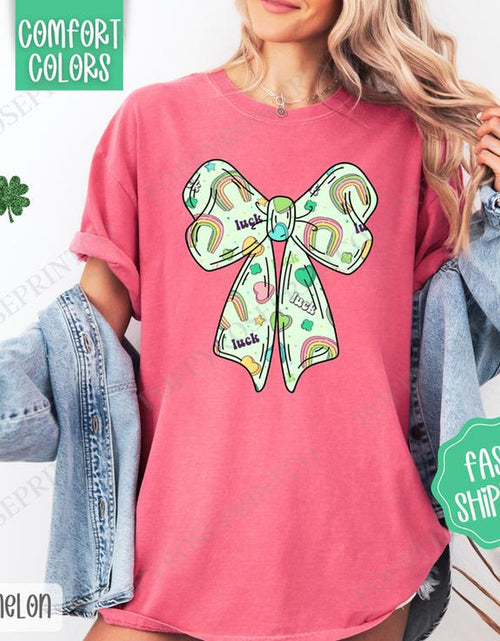 Load image into Gallery viewer, Lucky Charm Bow St Patrick Shirt Comfort Colors, St Patrick&#39;S Day Women&#39;S Tee, Cute Women&#39;S Tshirt
