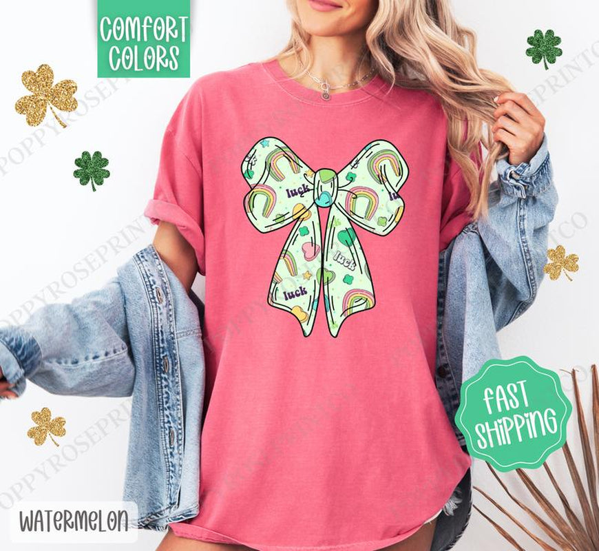 Lucky Charm Bow St Patrick Shirt Comfort Colors, St Patrick'S Day Women'S Tee, Cute Women'S Tshirt