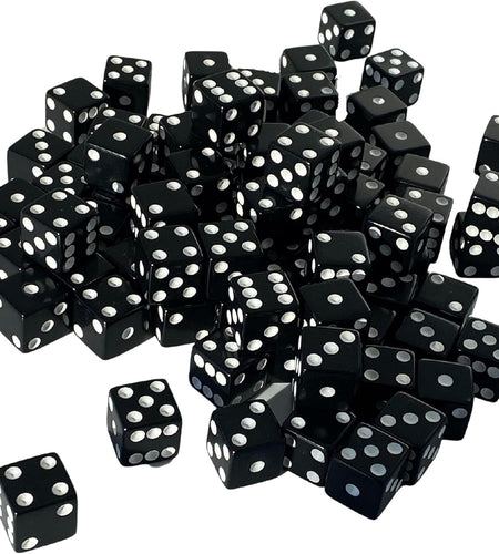D6 Standard 16 Mm Opaque Dice with Pip Dots - 200 Pack - Black