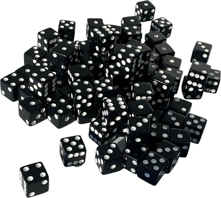 D6 Standard 16 Mm Opaque Dice with Pip Dots - 200 Pack - Black
