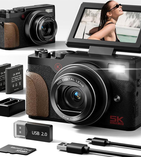 NBD Digital Camera | 64MP 5K Vlogging with 180° Flip Screen | 18X Digital Zoom | 32GB SD Card & 2 Batteries | Perfect for Beginners and Enthusiasts Black Photography Beginner