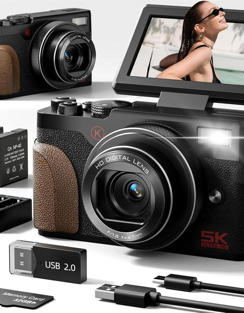 Load image into Gallery viewer, NBD Digital Camera | 64MP 5K Vlogging with 180° Flip Screen | 18X Digital Zoom | 32GB SD Card &amp; 2 Batteries | Perfect for Beginners and Enthusiasts Black Photography Beginner
