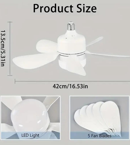 Socket Ceiling Fan Light with Remote Control, E27 Base Dimmable LED Energy Saving Lamp, 3 Levels Dimming, Suitable for Bedroom, Living Room, Kitchen