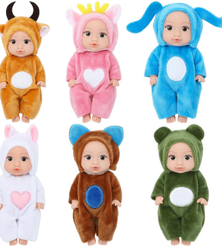 ONEST 6 Sets 4 Inch Dolls Cute Girl Dolls Include 6 Pieces Girl Mini Dolls 6 Sets Handmade Doll Clothes