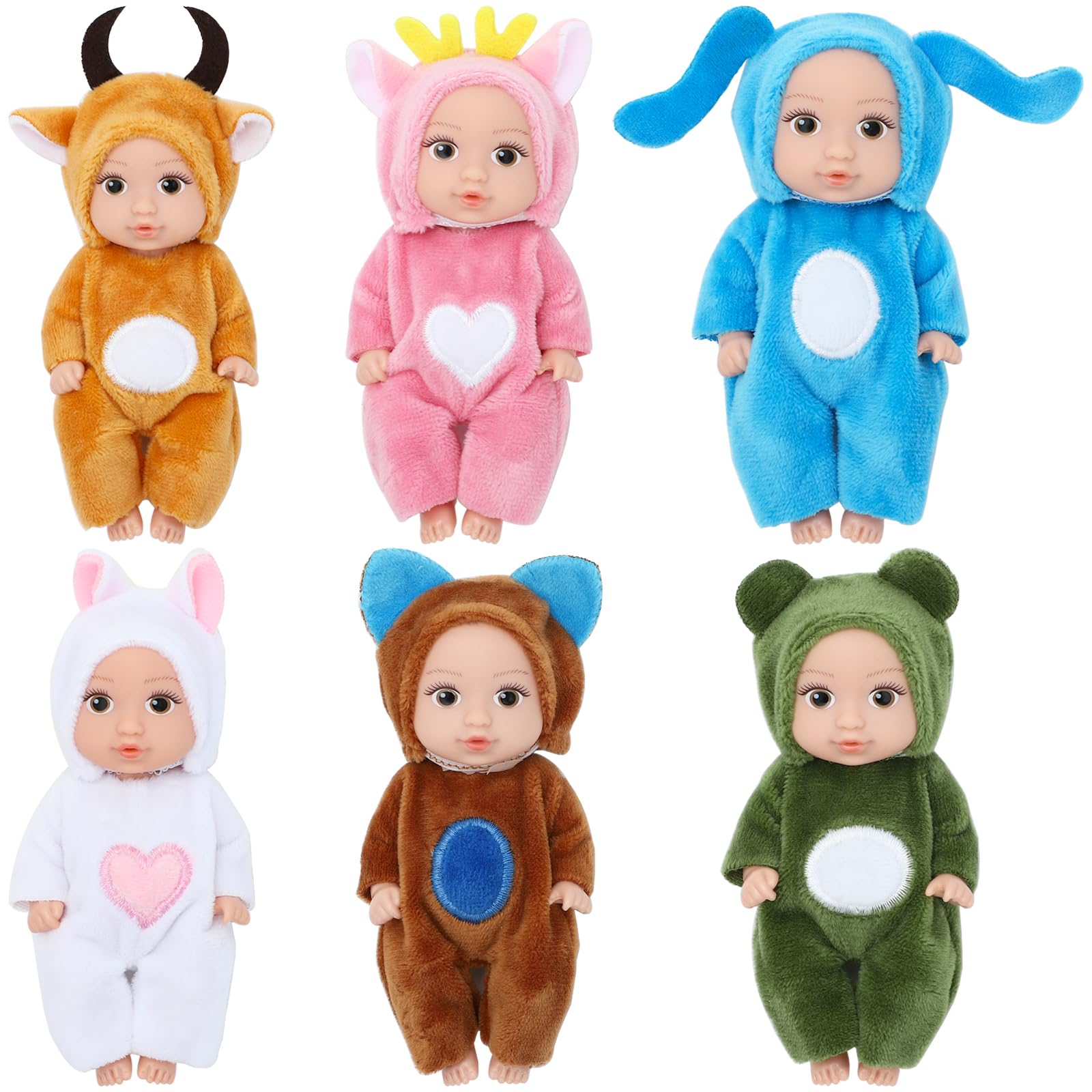 ONEST 6 Sets 4 Inch Dolls Cute Girl Dolls Include 6 Pieces Girl Mini Dolls 6 Sets Handmade Doll Clothes