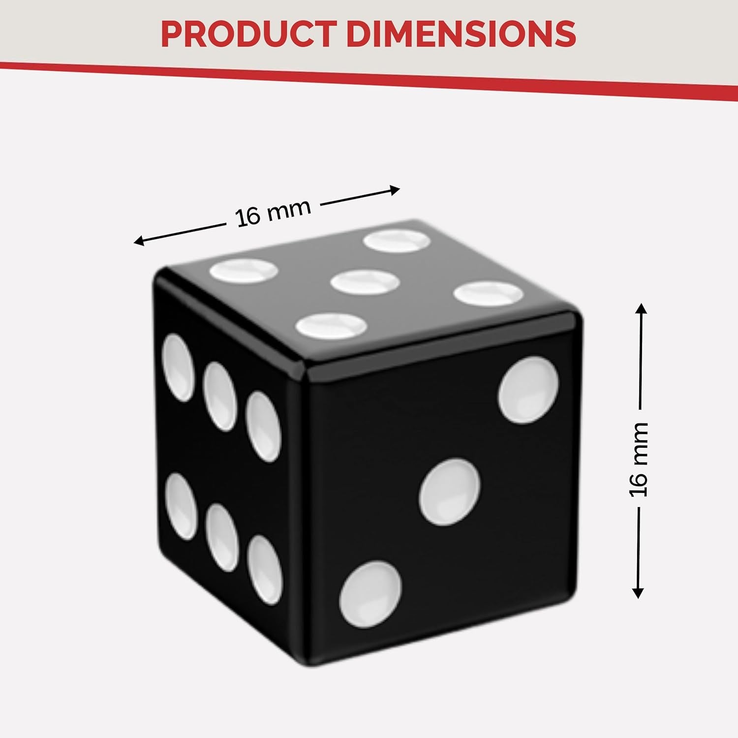 D6 Standard 16 Mm Opaque Dice with Pip Dots - 200 Pack - Black