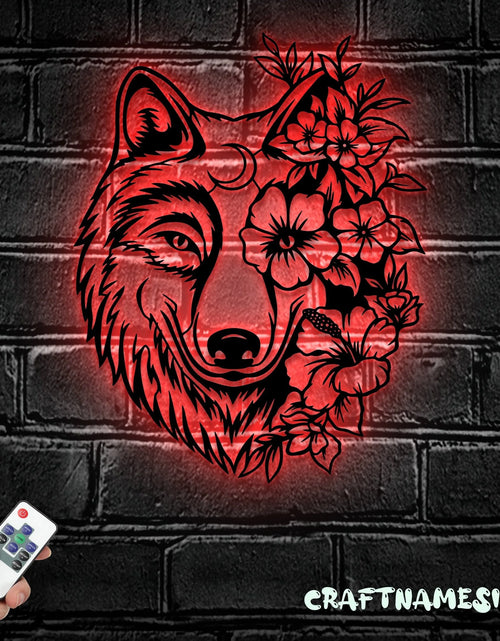 Load image into Gallery viewer, Floral Wolf Metal Wall Art LED Light, Wolf Sign Home Decor, Ideal for Home Decor
