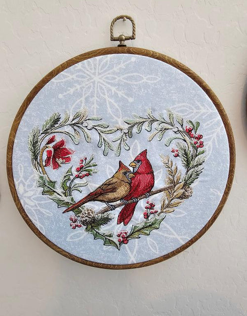Load image into Gallery viewer, Cardinal Winter Heart Embroidery Wreath Wall Hanging
