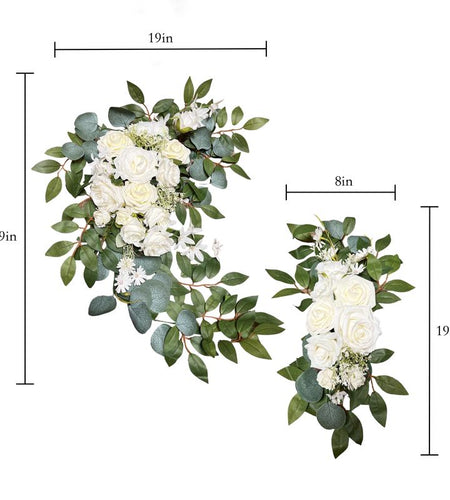 White Rose and Eucalyptus Wedding Arch Backdrop Decor - Set of 2
