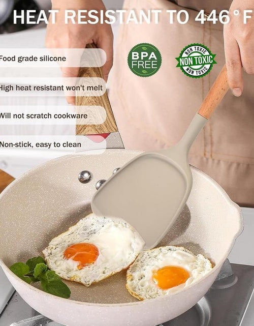 Load image into Gallery viewer, 10 Pieces Silicone Cooking Utensils Set with Knife Block Set, Include 4Pcs Utensils Spatulas &amp; 5Pcs Sharp Stainless Steel Chef Knife, Khaki
