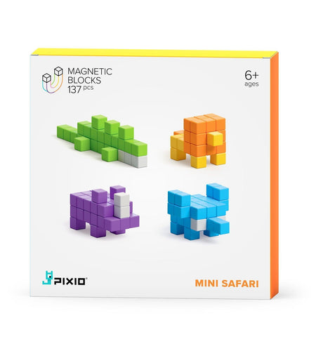PIXIO Mini Safari 137 Magnetic Blocks in 6 Colors and Free Mobile App for Design
