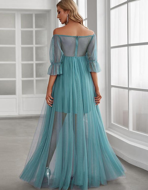 Load image into Gallery viewer, EVER PRETTY Sheer Off-Shoulder Double Skirt Maxi Maternity Dress below the Ankle Square Neckline Long Sleeves Concealed Zipper Back 20862
