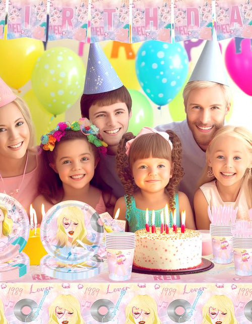 Load image into Gallery viewer, 171 Count Disposable Tableware Birthday Party Supplies Singer Paper Plates Napkins Cups Plastic Tablecloths Music Singer Tableware Set Birthday Party Decorations Serves 24 Guests
