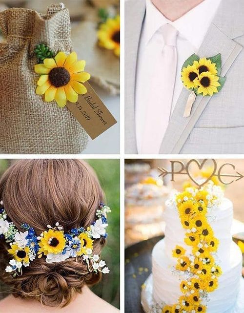 Load image into Gallery viewer, Fall Halloween Gift 100Pcs Yellow Artificial Flower Heads Mini Fake Sunflower Decorative Fabric Flowers Craft Floral Embellishments

