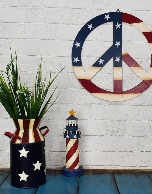Load image into Gallery viewer, Patriotic American Flag Metal Peace Sign, Decorative Metal Hanging Peace Sign Wall Decor Star and Stripes Peace Sign Wall Art for Home Door Wall
