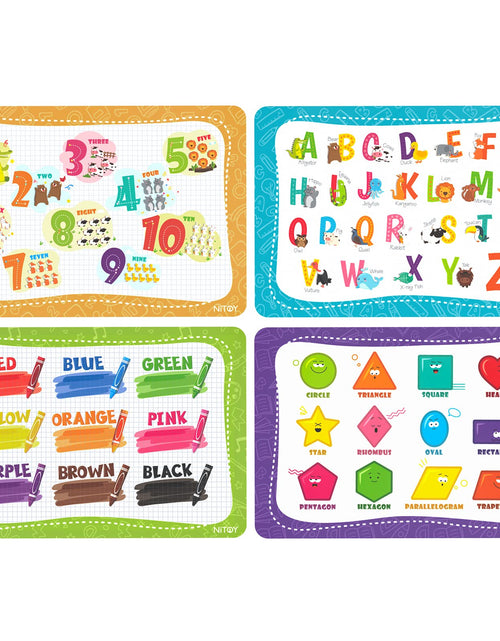 Load image into Gallery viewer, NiBaby Educational Placemats for Kids Reusable Wipeable - Toddler Placemats for Learning Alphabet ABC Color Number Shape - Kids Placemats for Dining Table Kindergarten - Set of 4
