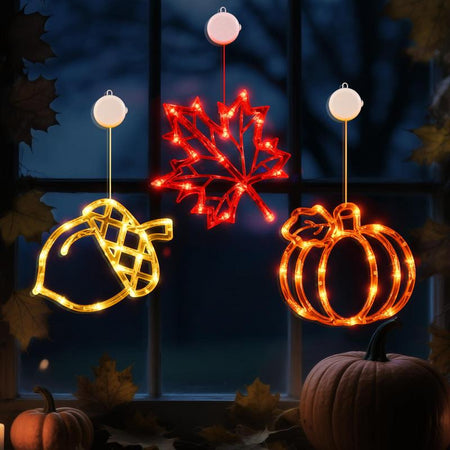 Lolstar Fall Decor Window Lights 2025 Thanksgiving Decorations Acorn Maple Leaves Pumpkin LED Lights with Suction Cups Battery Operated(Exclusive) Slow Fade Mode Timer Autumn Decorations for Home