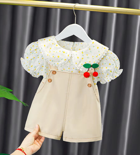 New Summer Newborn Girl Baby Clothes Outfit Sets Floral Shirt + Denim Overalls Suit for Girls Baby Clothing 1 Year Birthday Sets