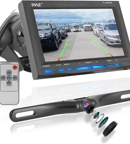 Rear View Backup Car Camera - Screen Monitor System W/ Parking and Reverse Assist Safety Distance Scale Lines, Waterproof & Night Vision, 7" LCD Video Color Display for Vehicles -  PLCM7500