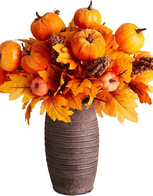 Load image into Gallery viewer, PARTY JOY 4PCS Maple Leaves Bunch with Silk Pumpkin Autumn Floral Stems for DIY Arrangment Fall Decor Fall Decorations for Home
