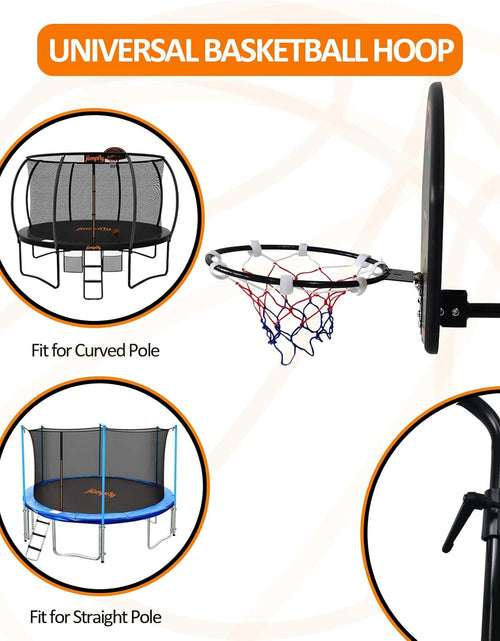 Load image into Gallery viewer, Trampoline Basketball Hoop Attachment, Basketball Hoop for Trampoline Easy to Install, Universal Trampoline Accessories Fits Straight Pole &amp; Curved Pole with Mini Balls &amp; Pump
