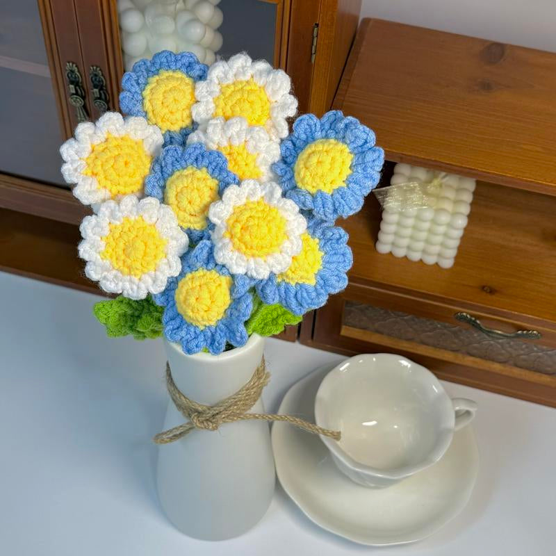 12Pcs, Crochet Daisies without Vase, Decorating Rosy Eternal Flowers,Dozen Bouquets,Decorative Bouquet for Home Decor,Garden Party,Wedding Decor