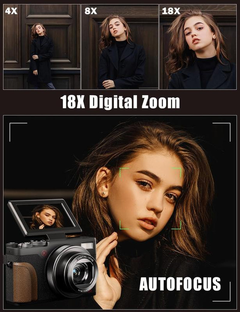 NBD Digital Camera | 64MP 5K Vlogging with 180° Flip Screen | 18X Digital Zoom | 32GB SD Card & 2 Batteries | Perfect for Beginners and Enthusiasts Black Photography Beginner