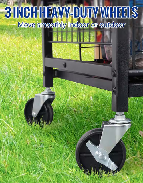 Load image into Gallery viewer, 3- Tier Garden Tool Organizer for Garage-Yard Tool Racks with Wheels
