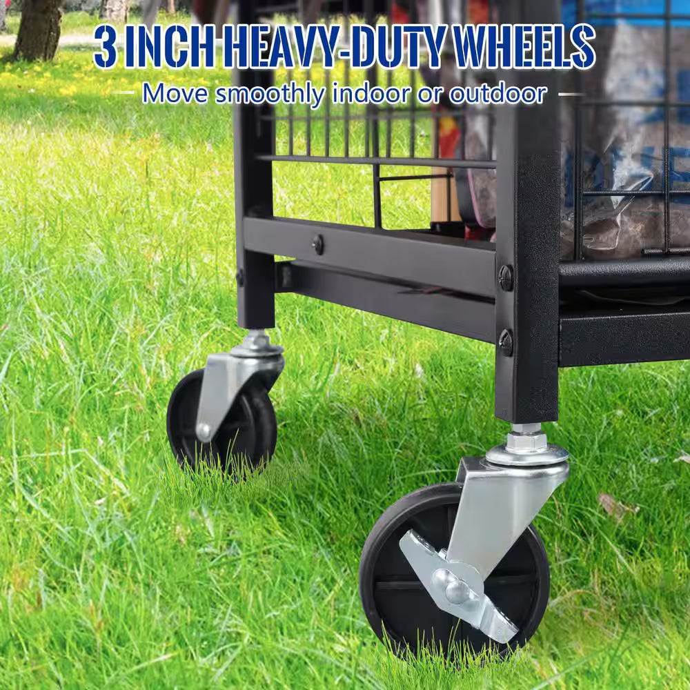 3- Tier Garden Tool Organizer for Garage-Yard Tool Racks with Wheels