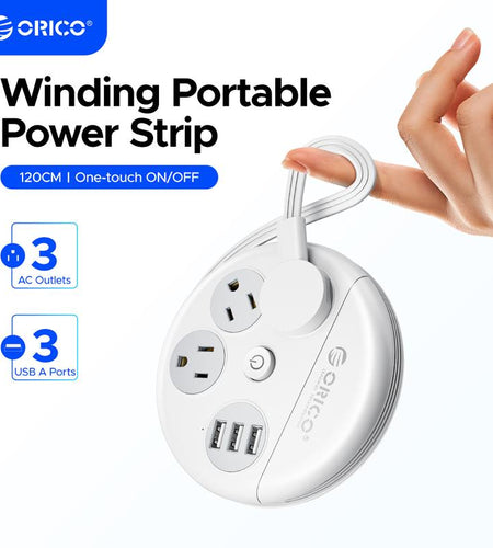 ORICO Travel Power Strip, Travel Essentials, Travel Extension Cord with 3 Outlets 3 USB Ports, 4FT Wrapped around Extension Cord for Travel Cruise Ship Beach Vacation Essentials White-Or-3A3U