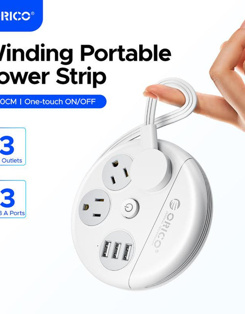 Load image into Gallery viewer, ORICO Travel Power Strip, Travel Essentials, Travel Extension Cord with 3 Outlets 3 USB Ports, 4FT Wrapped around Extension Cord for Travel Cruise Ship Beach Vacation Essentials White-Or-3A3U
