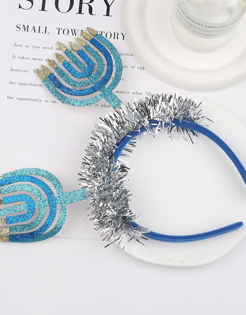 Load image into Gallery viewer, Hanukkah Headbands Diwali Headband - Blue with Sparkling Ribbon Design Hanukkah Headband Hair Hoop Party Decoration Costumes Accessories
