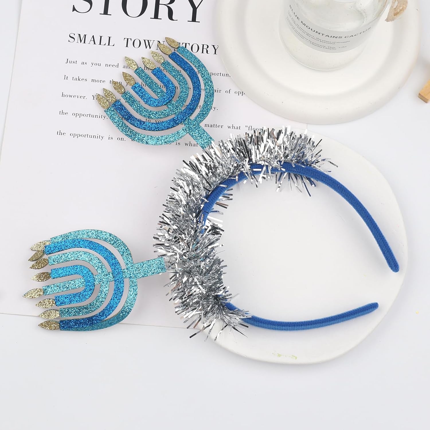 Hanukkah Headbands Diwali Headband - Blue with Sparkling Ribbon Design Hanukkah Headband Hair Hoop Party Decoration Costumes Accessories