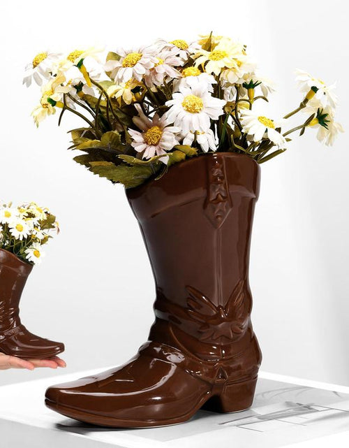 Load image into Gallery viewer, Boot Vase for Book Shelf Ceramic Cowboy Decoration Arrangements Nice Western Country Accent Vase Unique Boot Planter for Modern Aesthetic Room Wedding Decor
